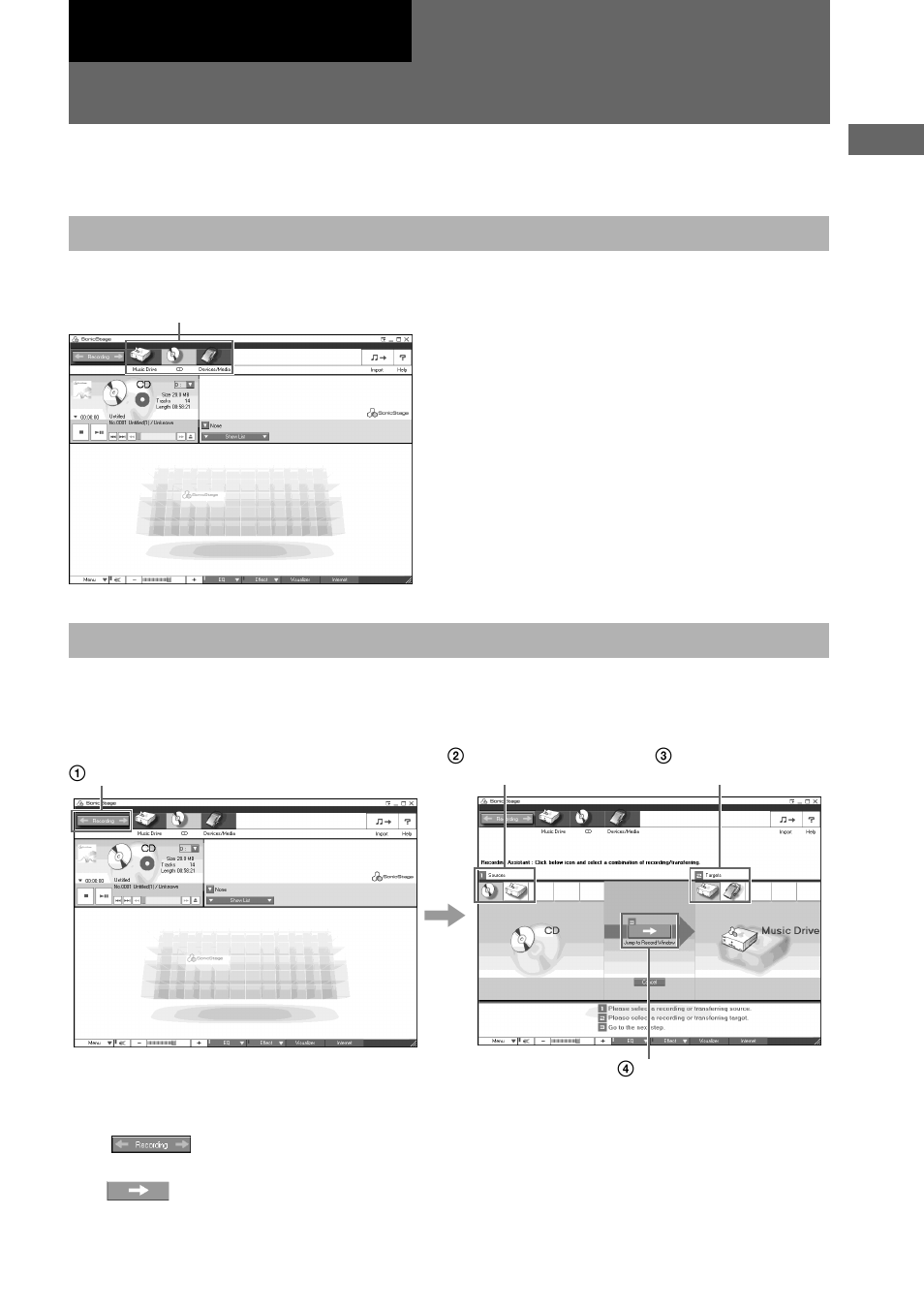 Basic operations, About sonicstage, Playing audio files | Recording/transferring audio files | Sony MZ-NE410 User Manual | Page 13 / 36