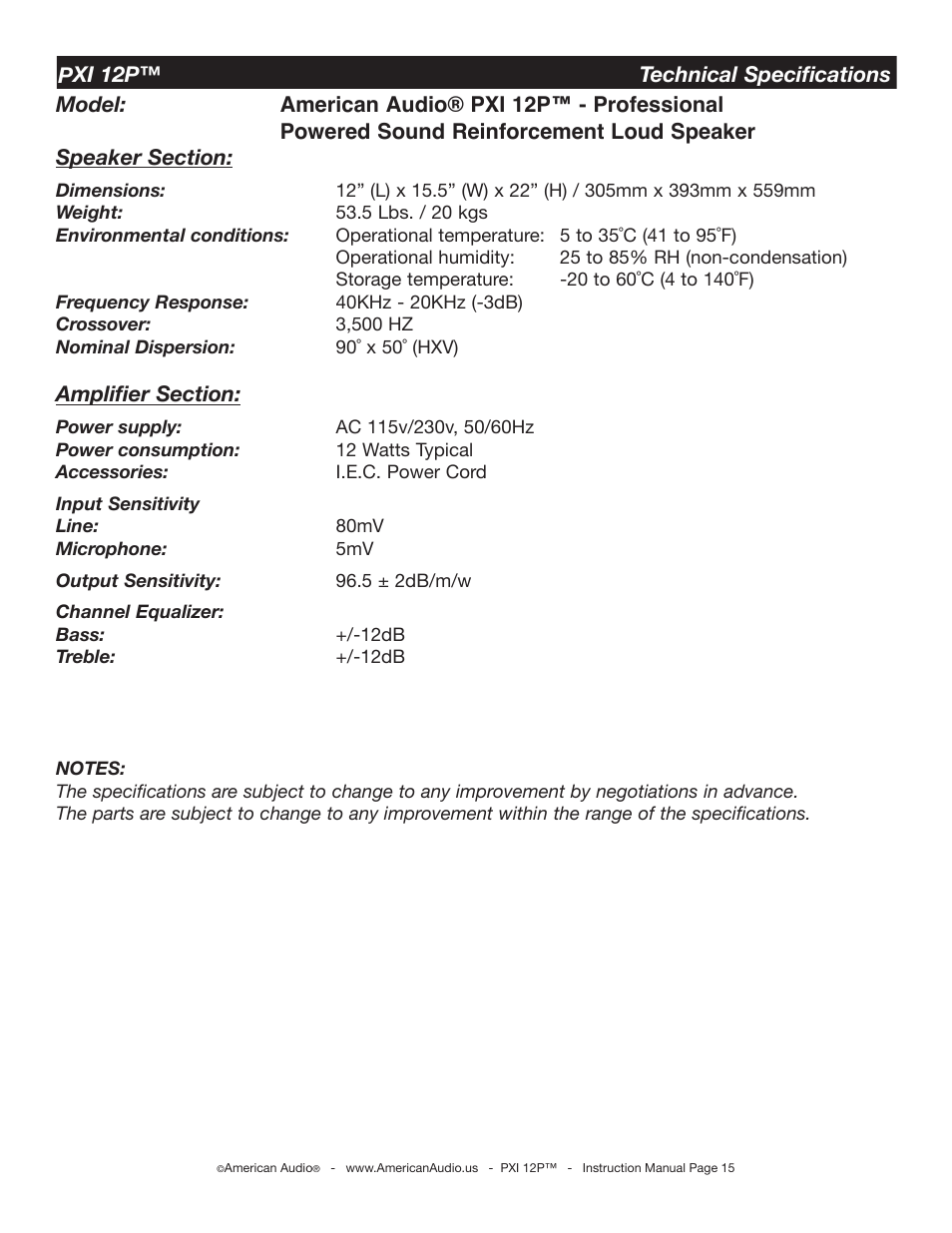 American Audio PXI 12P User Manual | Page 15 / 16