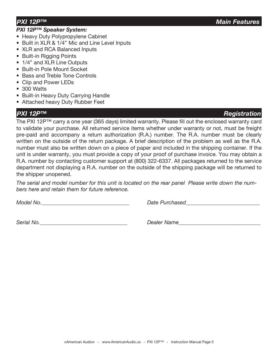 American Audio PXI 12P User Manual | Page 5 / 16