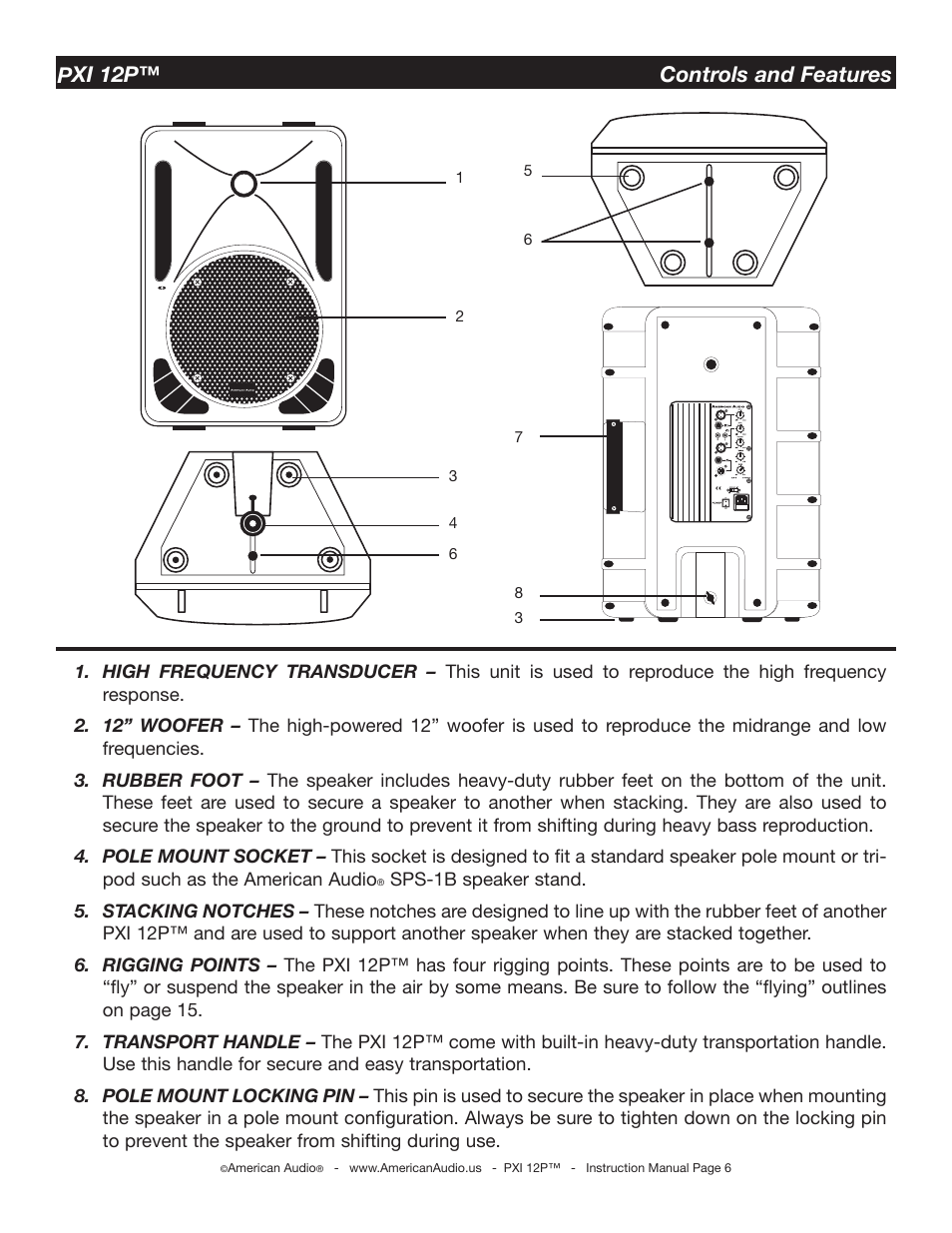 Pxi 12p™ controls and features | American Audio PXI 12P User Manual | Page 6 / 16