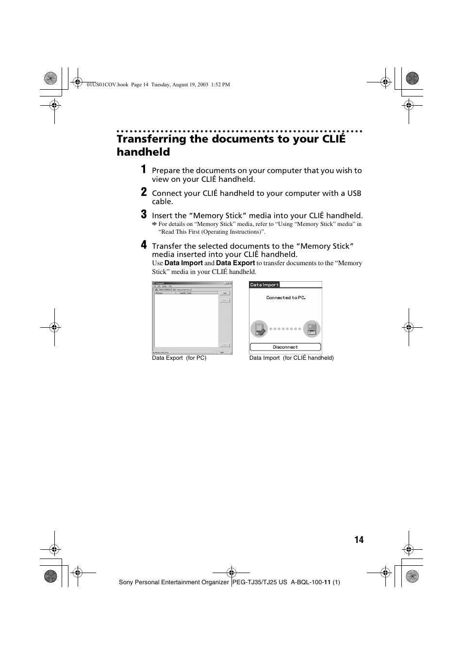 Transferring the documents to your clié handheld | Sony PEG-TJ35 User Manual | Page 14 / 22