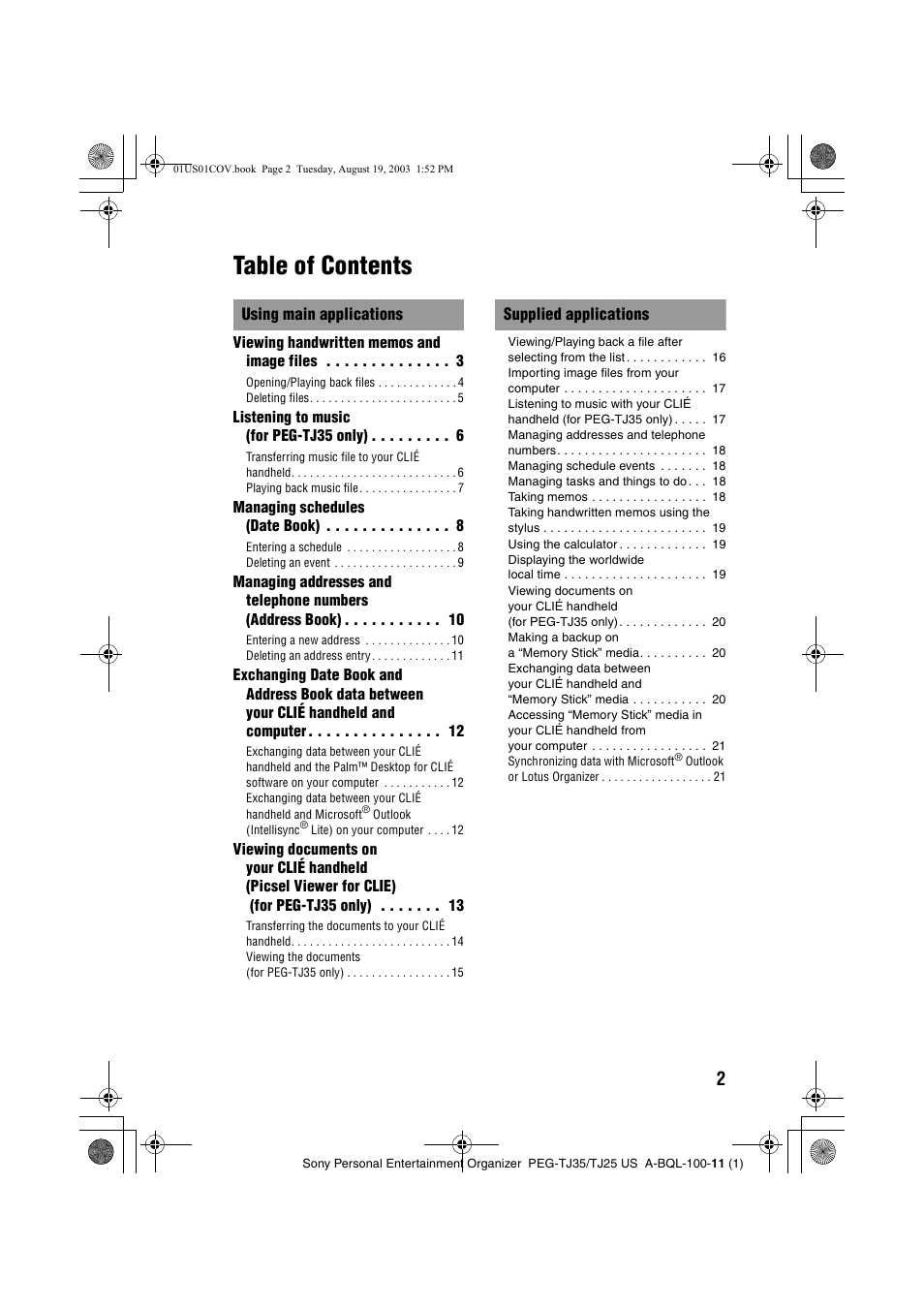 Sony PEG-TJ35 User Manual | Page 2 / 22