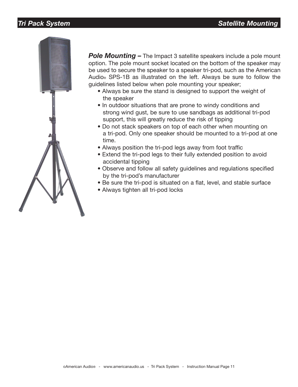 Tri pack system satellite mounting pole mounting | American Audio Tri Pack System User Manual | Page 11 / 15