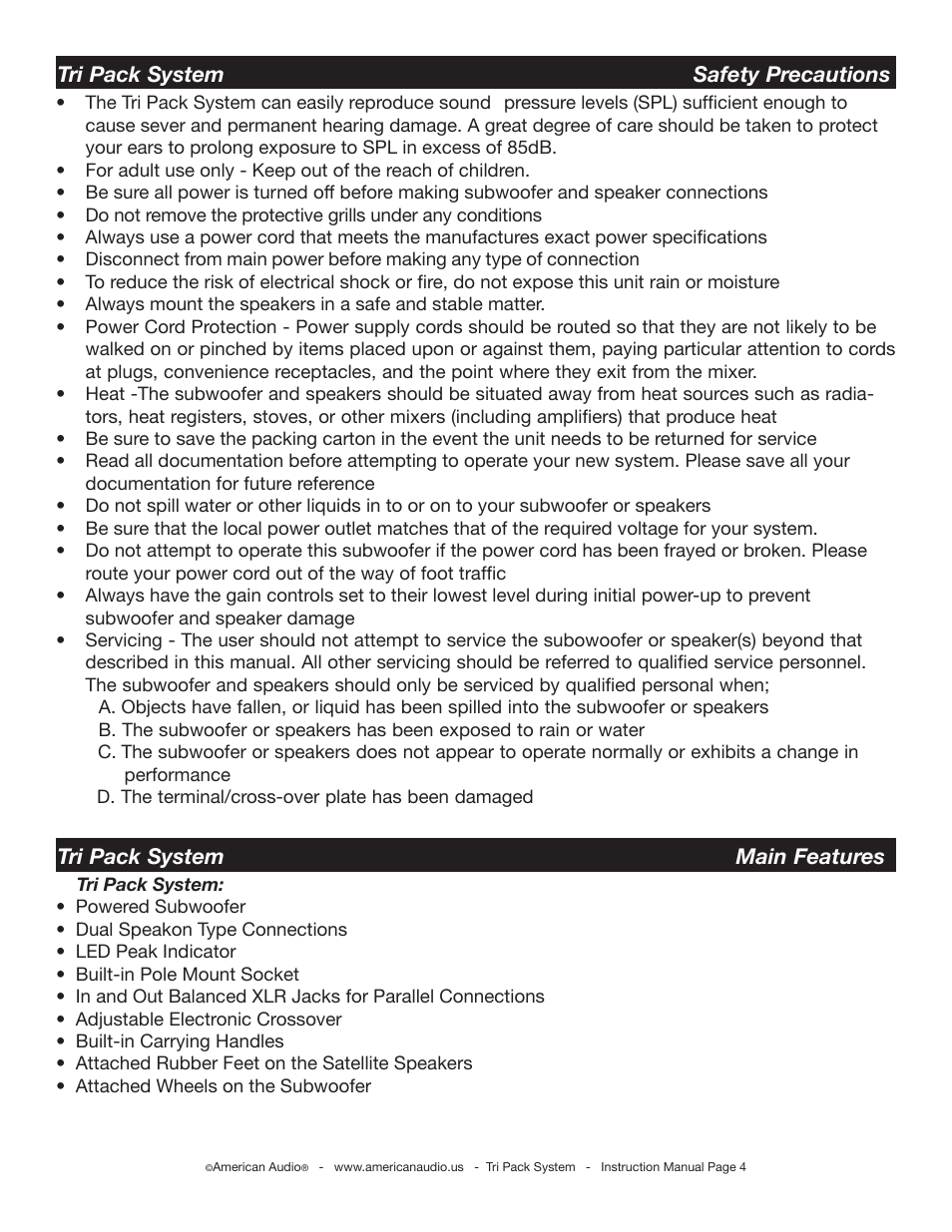 American Audio Tri Pack System User Manual | Page 4 / 15
