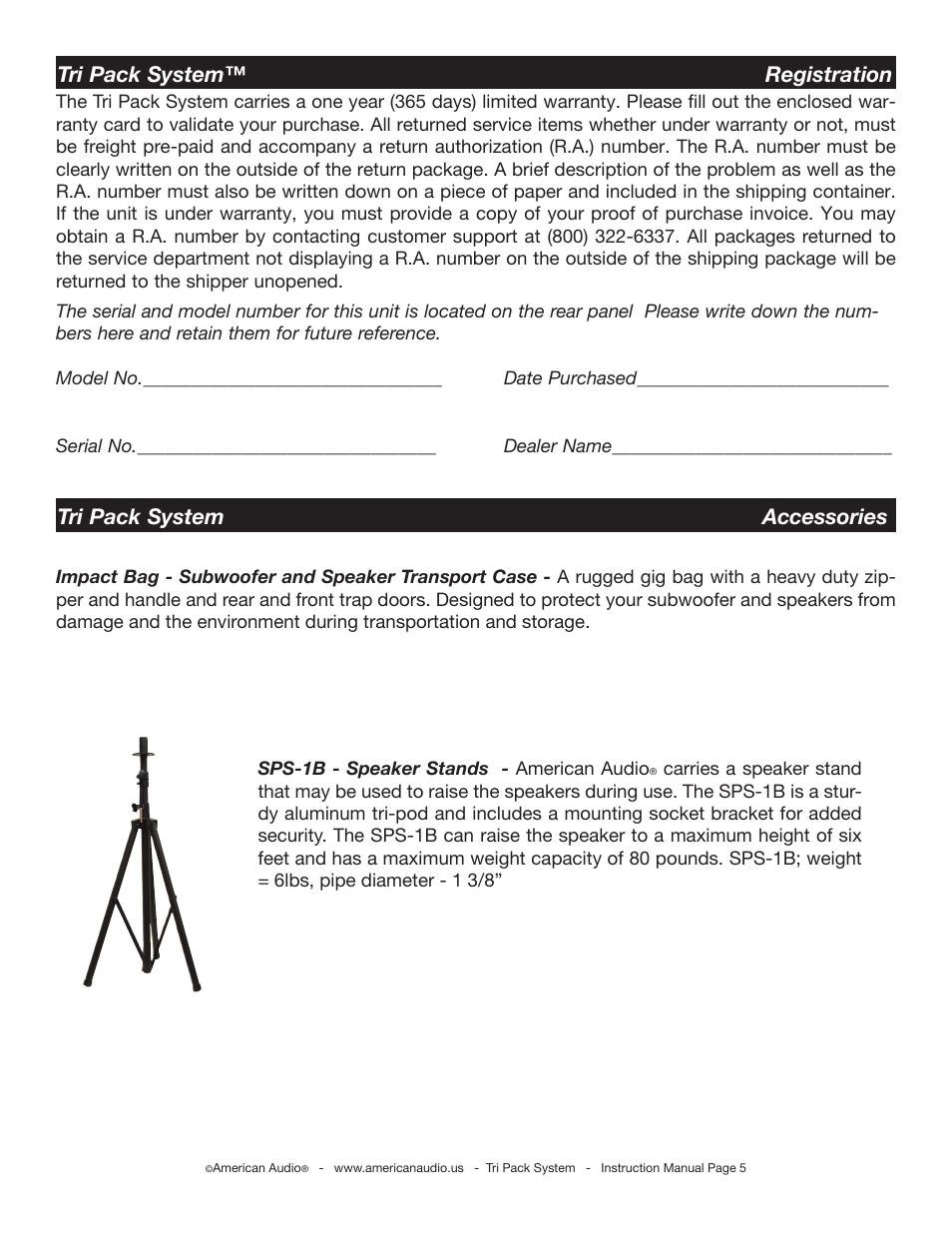 American Audio Tri Pack System User Manual | Page 5 / 15