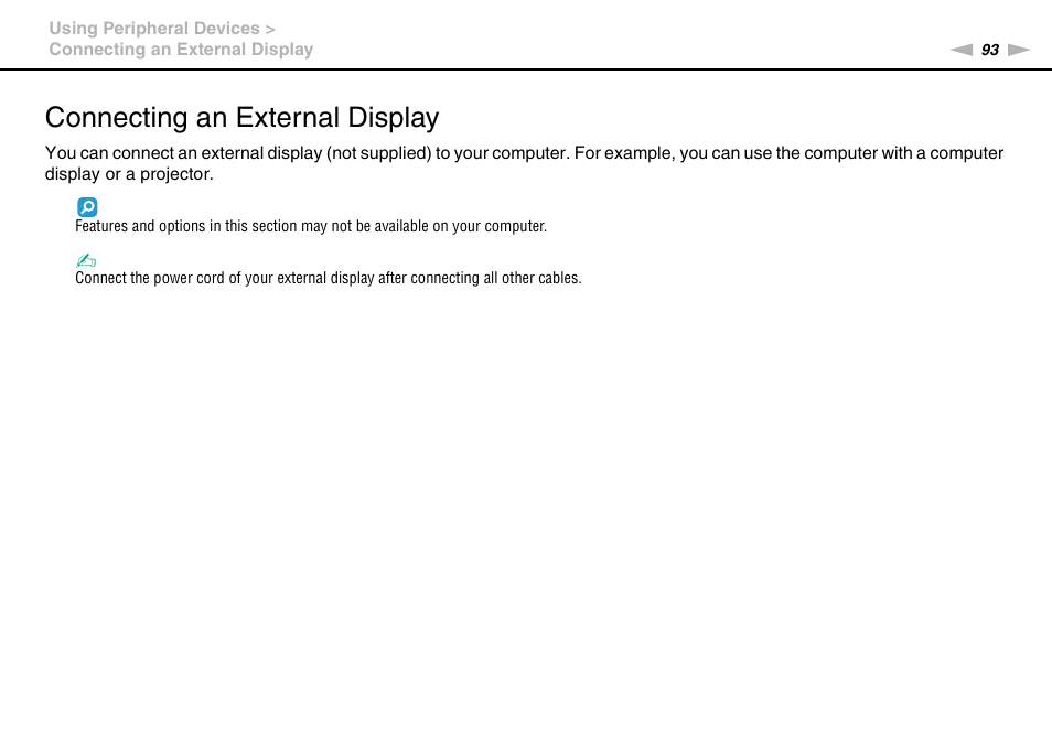 Connecting an external display | Sony VGN-SR490DDB User Manual | Page 93 / 203