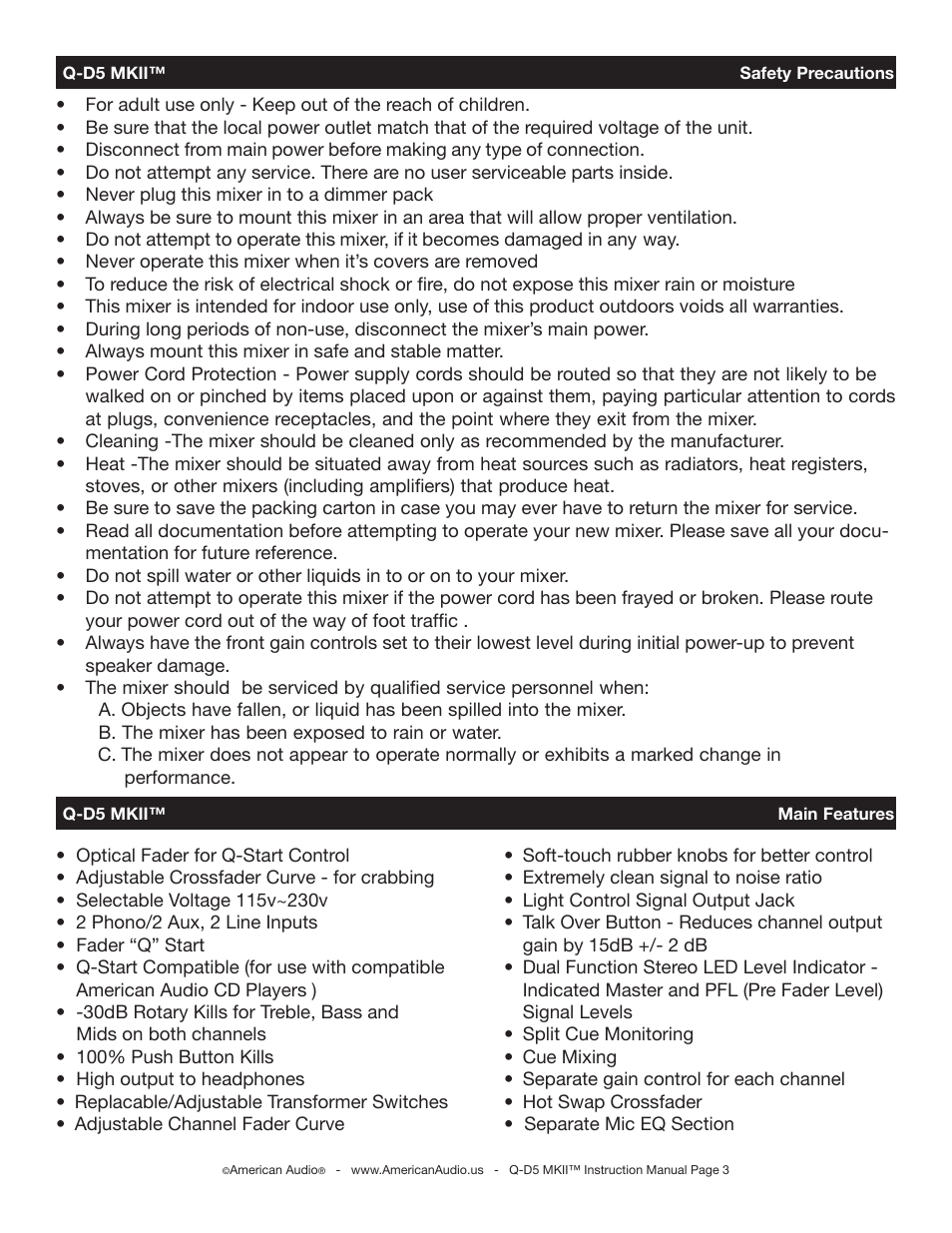 American Audio Q-D5 User Manual | Page 3 / 16