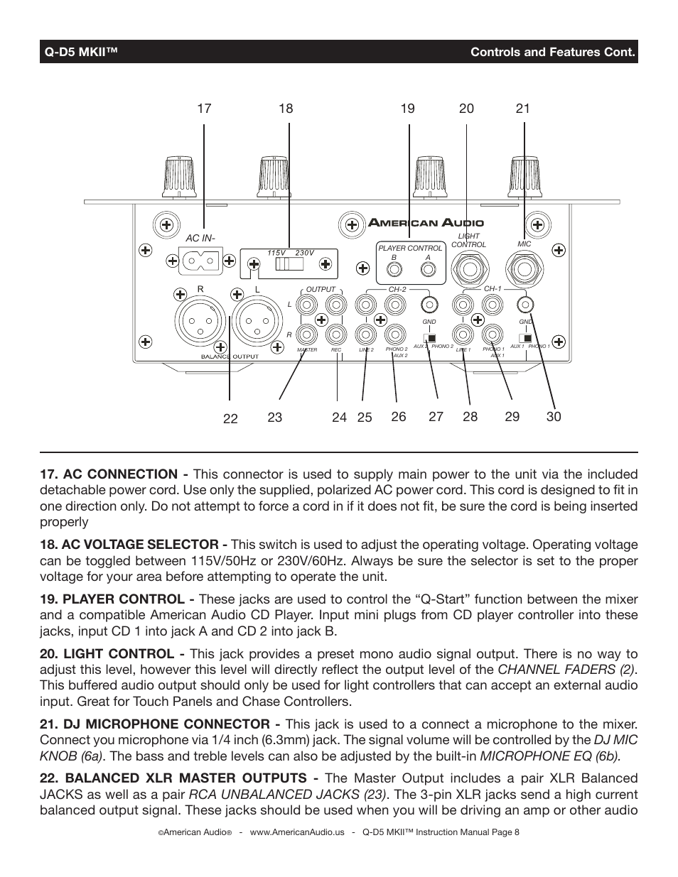 Q-d5 mkii™ controls and features cont | American Audio Q-D5 User Manual | Page 8 / 16