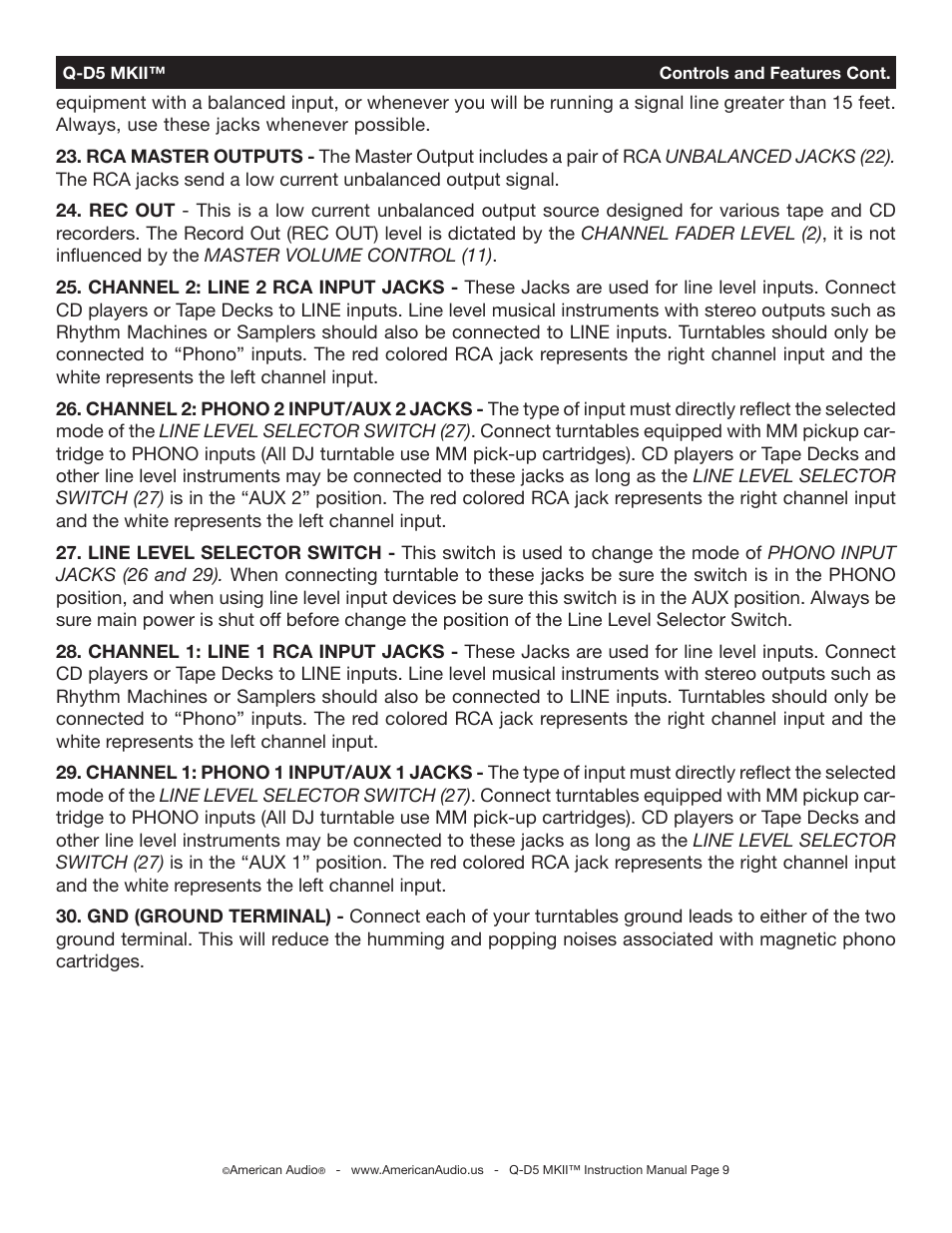 American Audio Q-D5 User Manual | Page 9 / 16