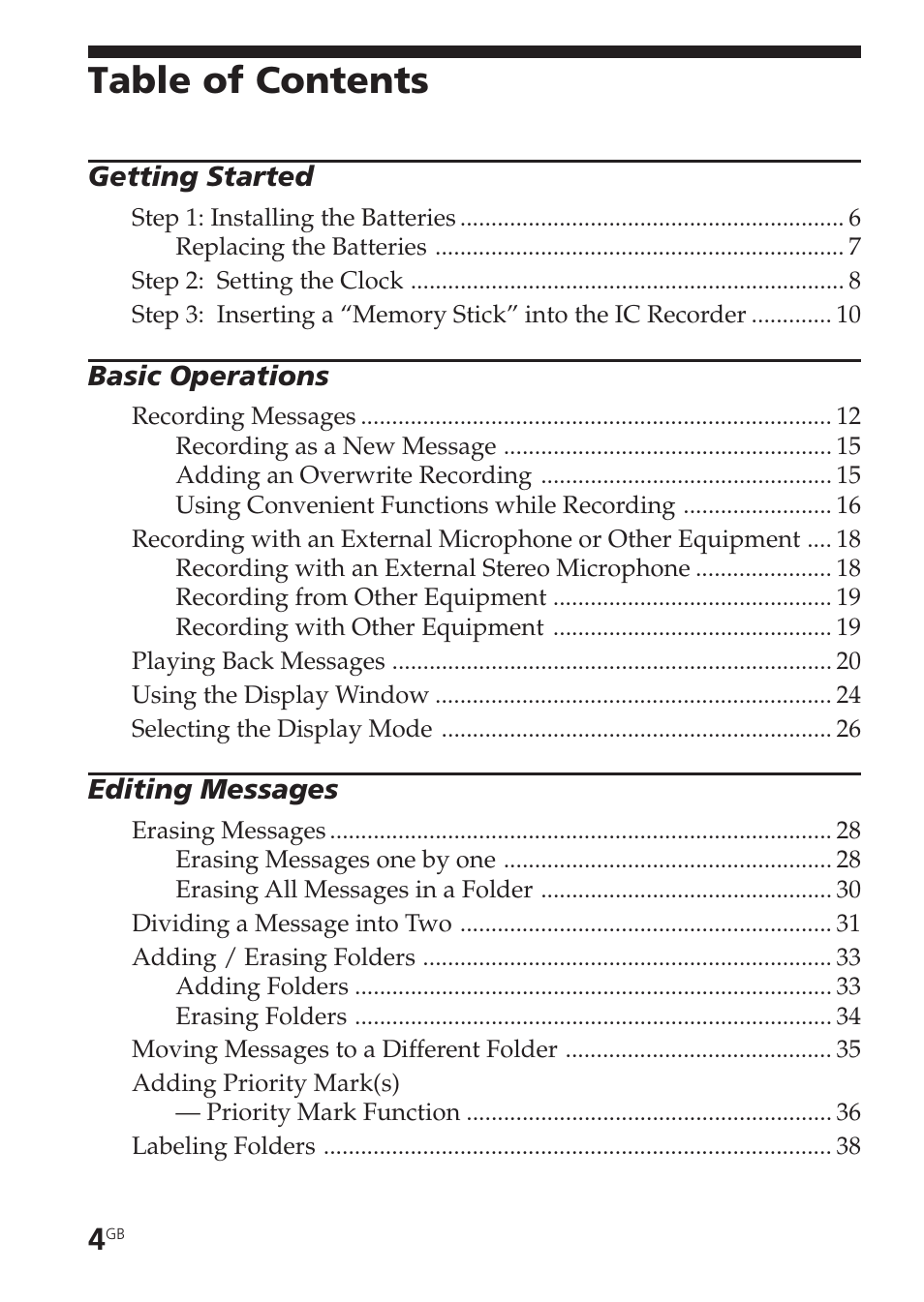 Sony ICD-BM1VTP2 User Manual | Page 4 / 68