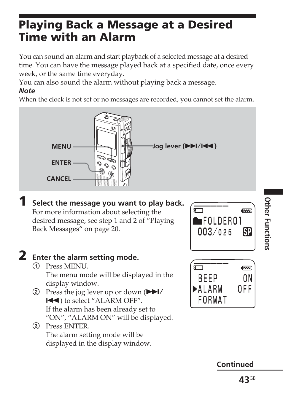 Alarm | Sony ICD-BM1VTP2 User Manual | Page 43 / 68