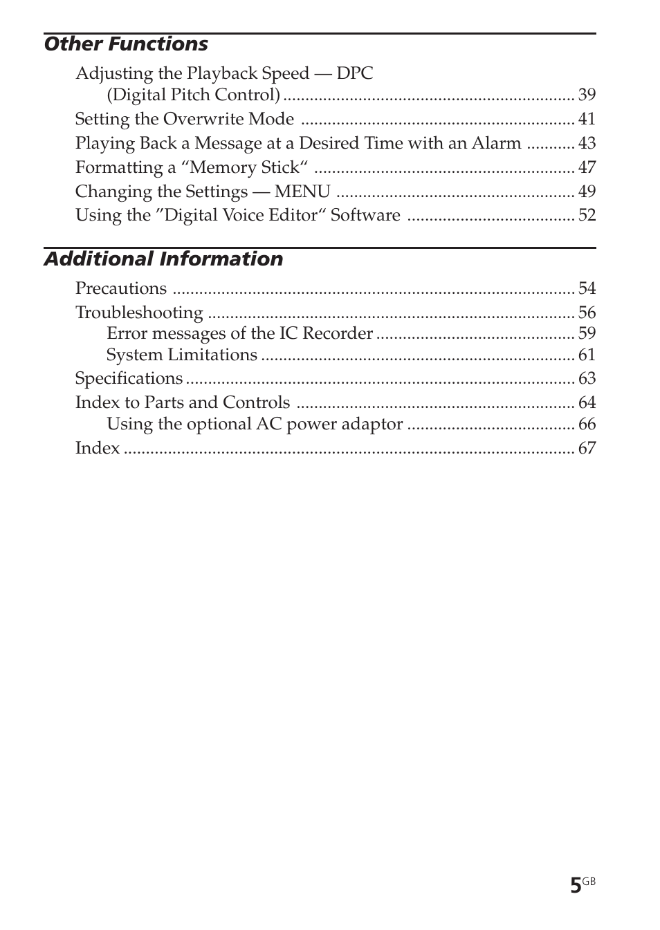 Sony ICD-BM1VTP2 User Manual | Page 5 / 68