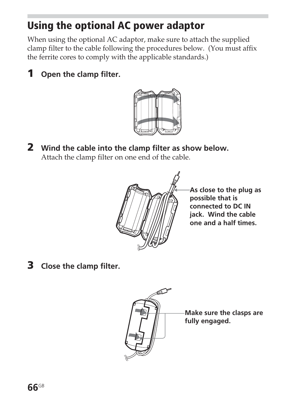 Using the optional ac power adaptor | Sony ICD-BM1VTP2 User Manual | Page 66 / 68