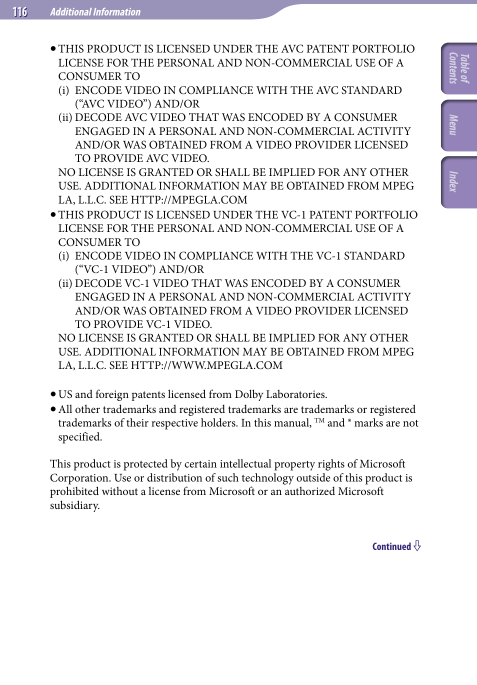 Sony NWZ-E436FBLK User Manual | Page 116 / 126