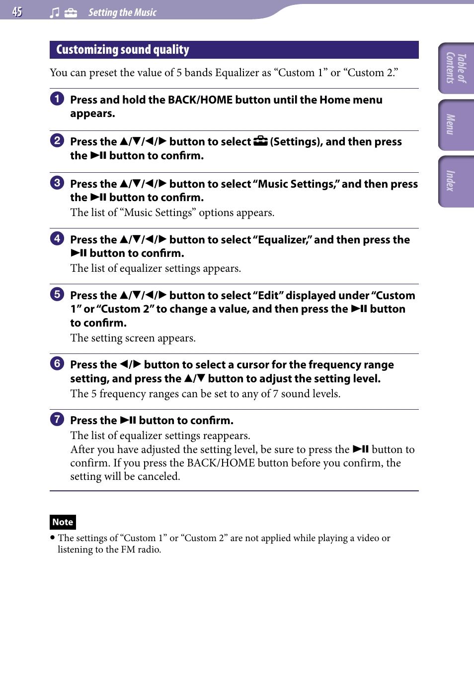 Customizing sound quality | Sony NWZ-E436FBLK User Manual | Page 45 / 126