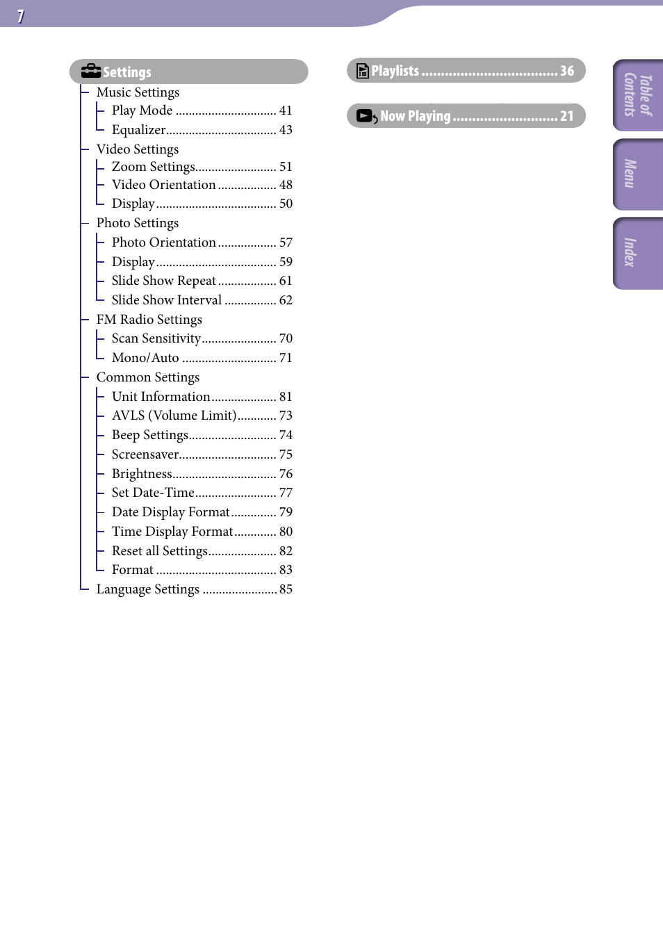 Sony NWZ-E436FBLK User Manual | Page 7 / 126