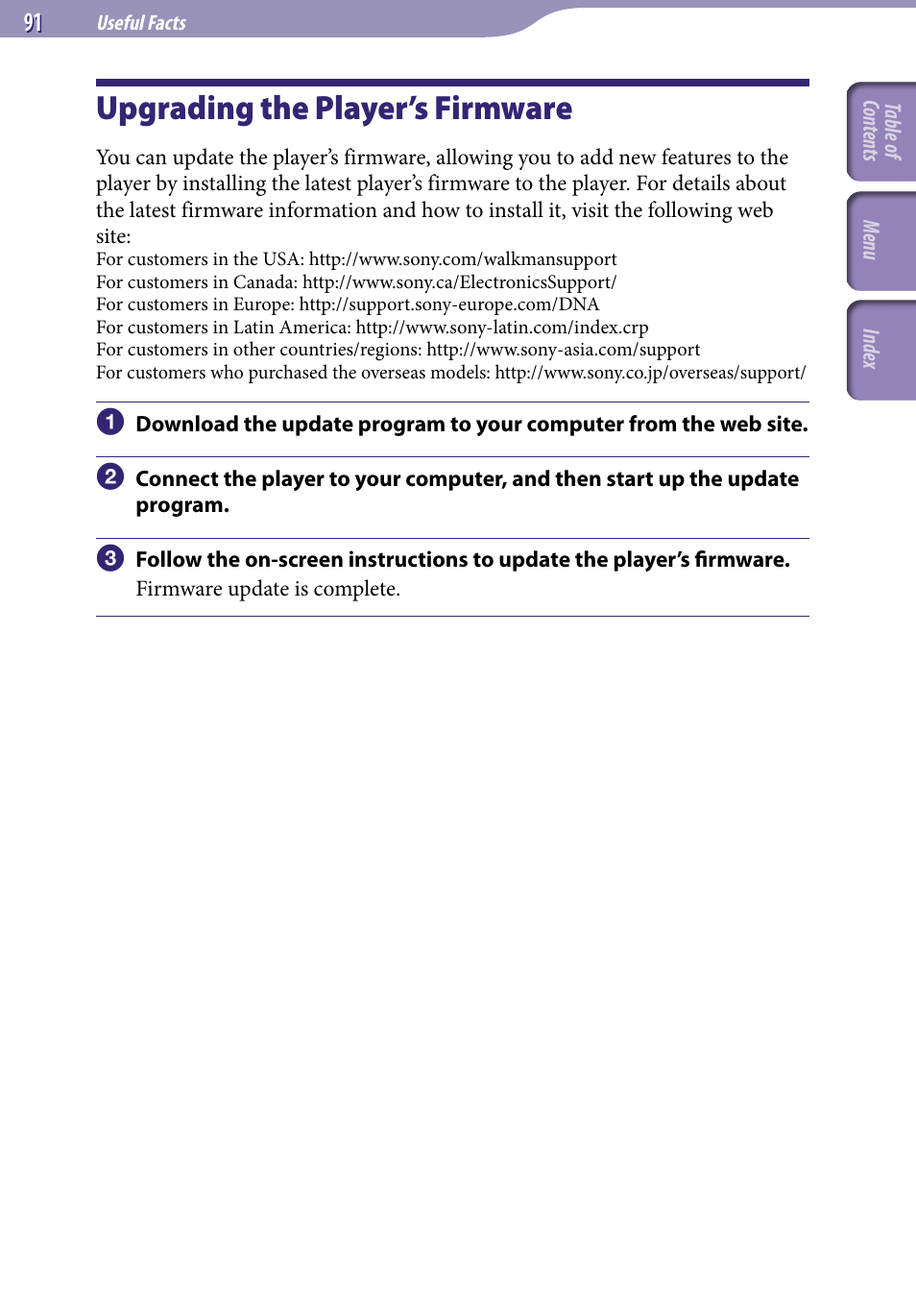 Upgrading the player’s firmware | Sony NWZ-E436FBLK User Manual | Page 91 / 126