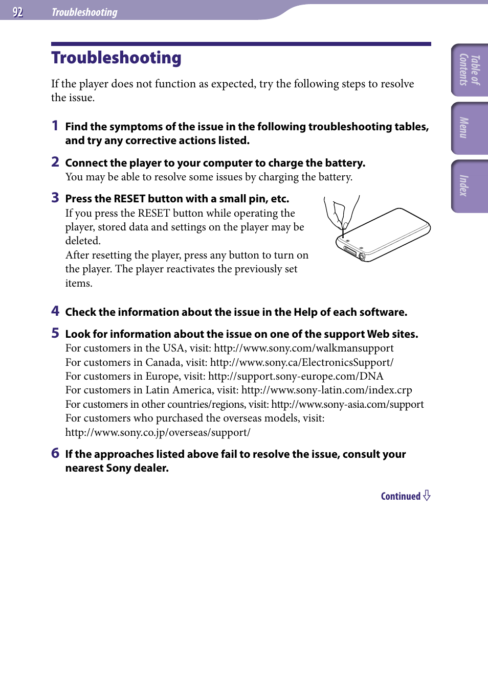 Troubleshooting | Sony NWZ-E436FBLK User Manual | Page 92 / 126