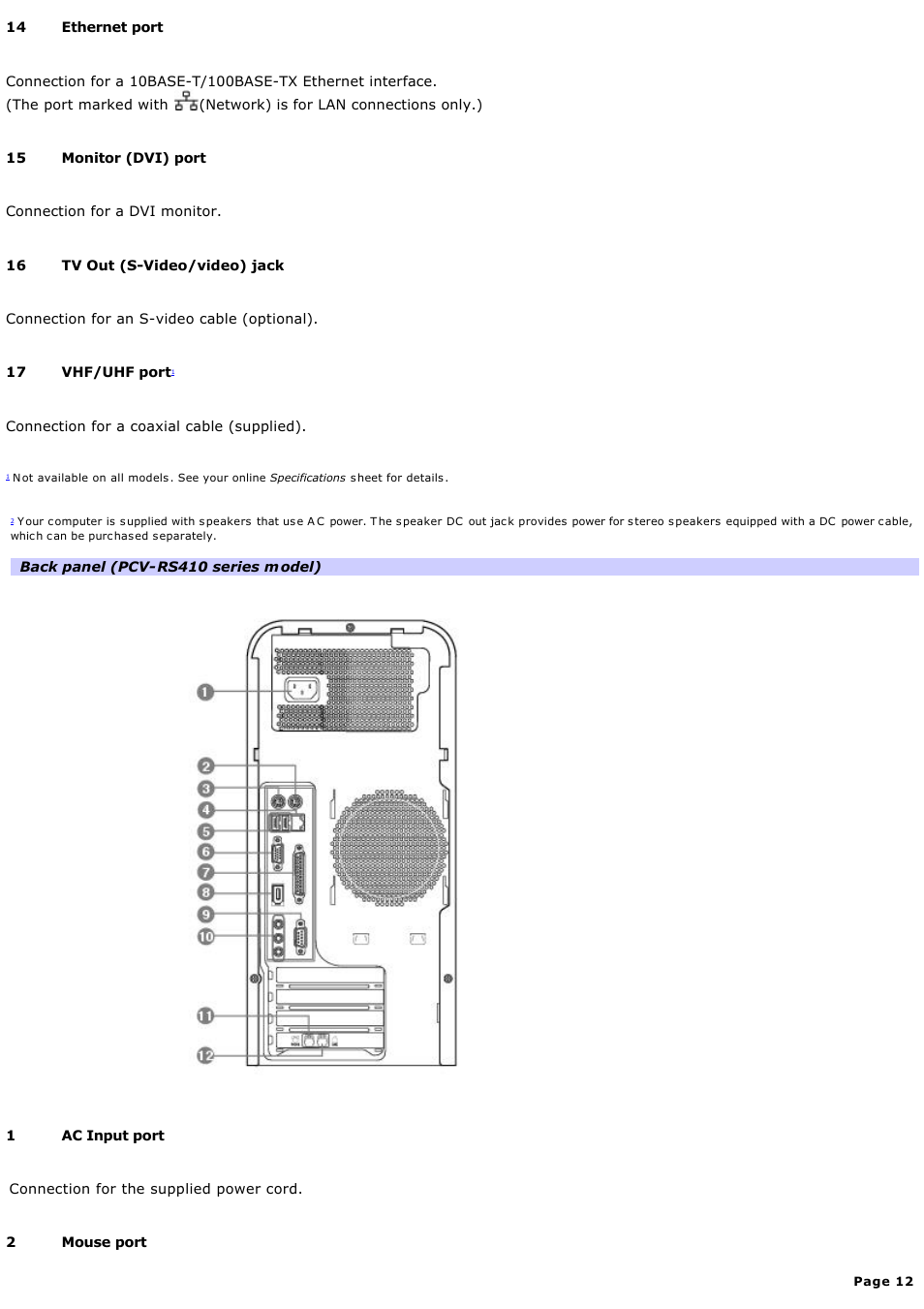 Sony PCV-RS431 User Manual | Page 12 / 146