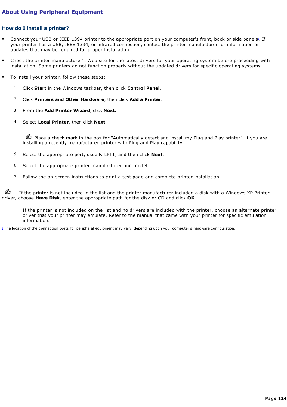 About using peripheral equipment | Sony PCV-RS431 User Manual | Page 124 / 146