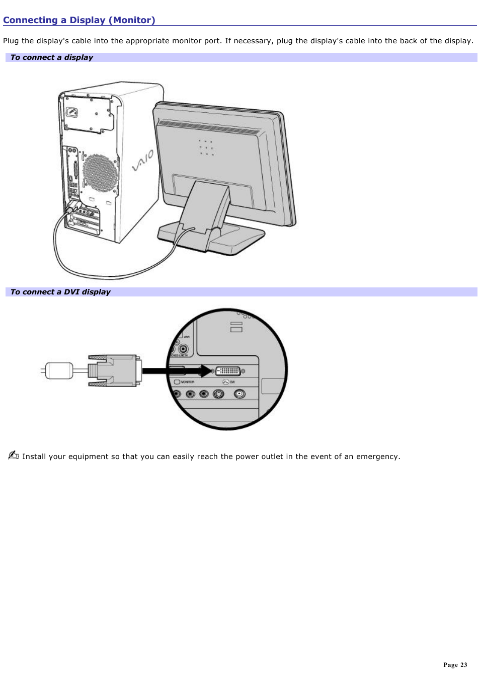 Connecting a display (monitor) | Sony PCV-RS431 User Manual | Page 23 / 146