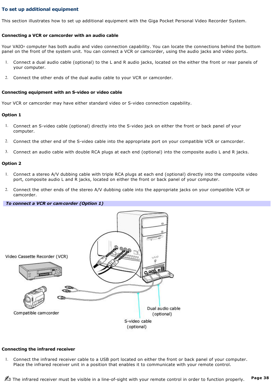 To set up additional equipment | Sony PCV-RS431 User Manual | Page 38 / 146