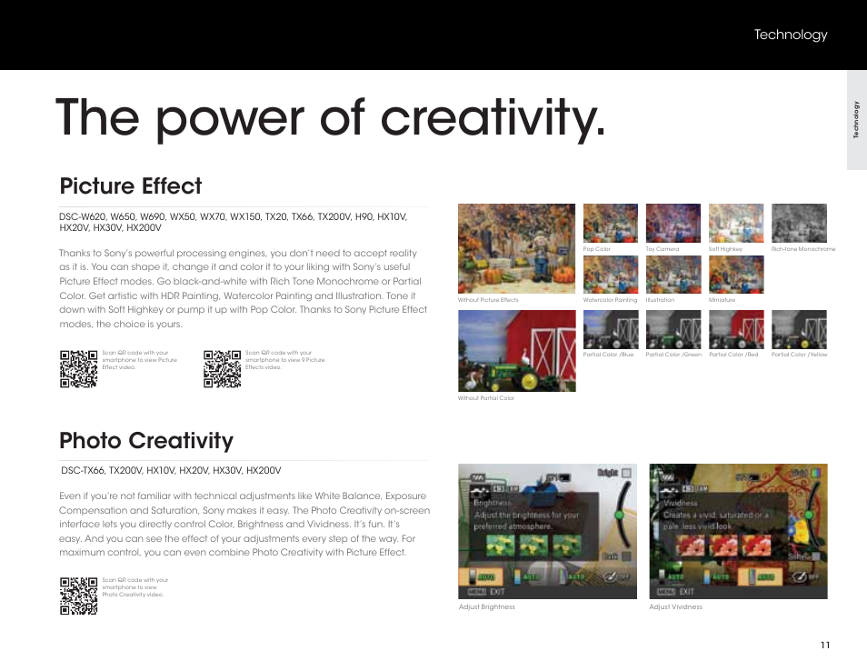 The power of creativity, Picture effect, Photo creativity | Technology | Sony DSC-HX200V User Manual | Page 11 / 73