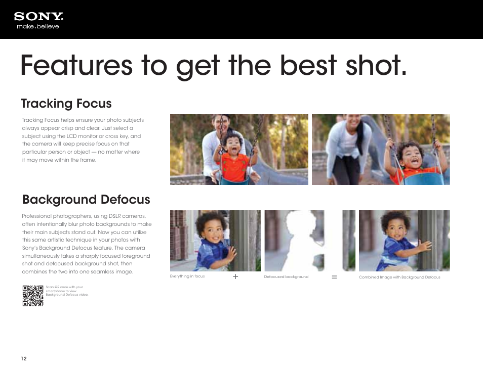 Features to get the best shot, Tracking focus, Background defocus | Sony DSC-HX200V User Manual | Page 12 / 73