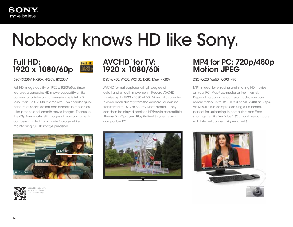 Nobody knows hd like sony, Avchd | Sony DSC-HX200V User Manual | Page 16 / 73