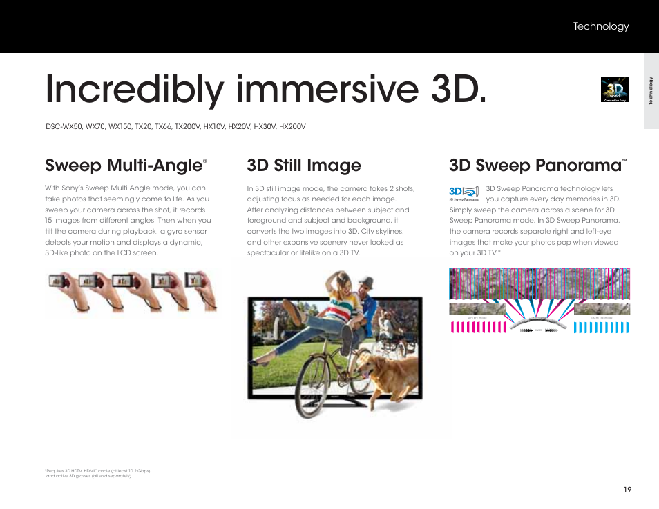 Incredibly immersive 3d, Sweep multi-angle, 3d sweep panorama | 3d still image | Sony DSC-HX200V User Manual | Page 19 / 73