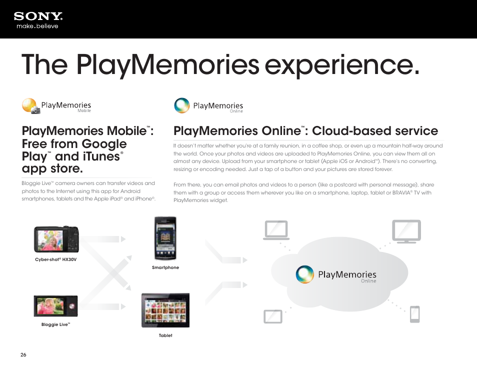 Cloud-based service, Free from google play, And itunes | App store | Sony DSC-HX200V User Manual | Page 26 / 73