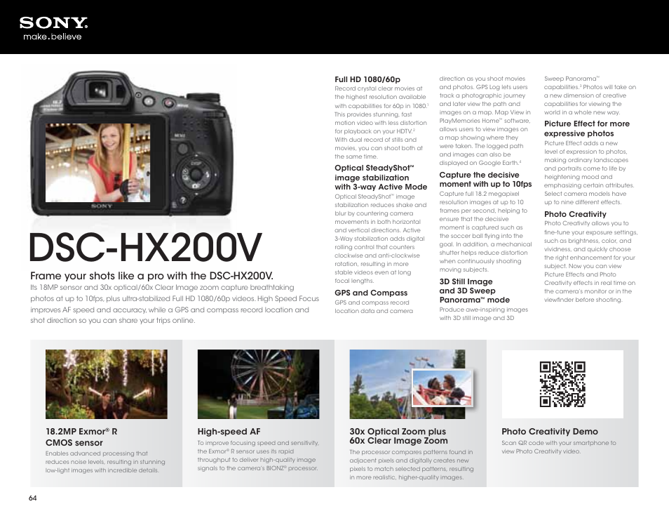 Dsc-hx200v, Frame your shots like a pro with the dsc-hx200v | Sony DSC-HX200V User Manual | Page 64 / 73