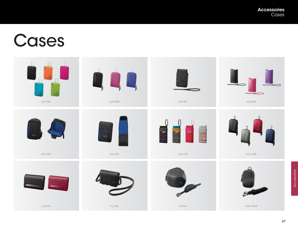 Cases, Accessories cases | Sony DSC-HX200V User Manual | Page 67 / 73