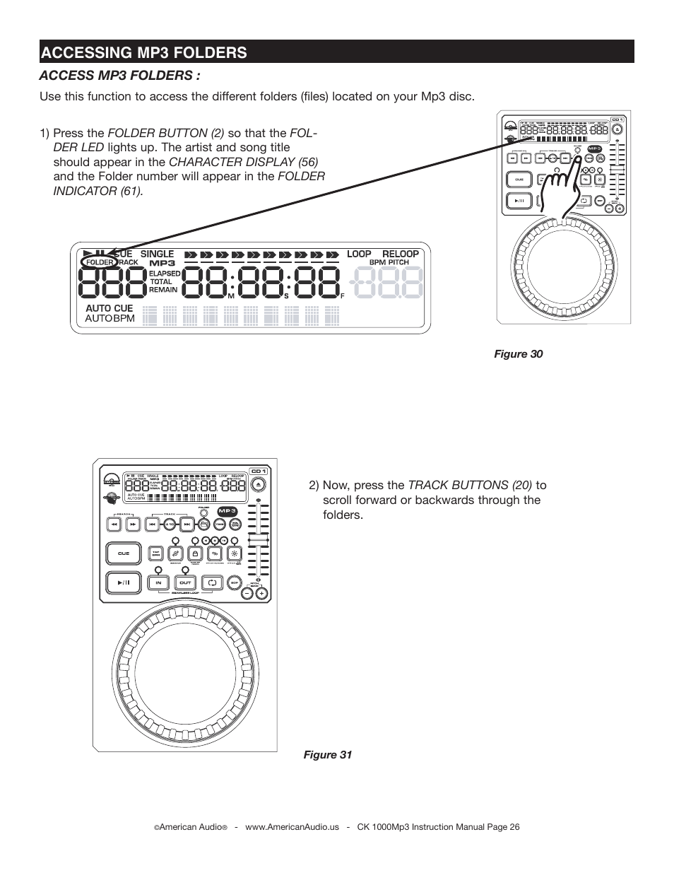 Accessing mp3 folders | American Audio CK-1000 MP3 User Manual | Page 26 / 34