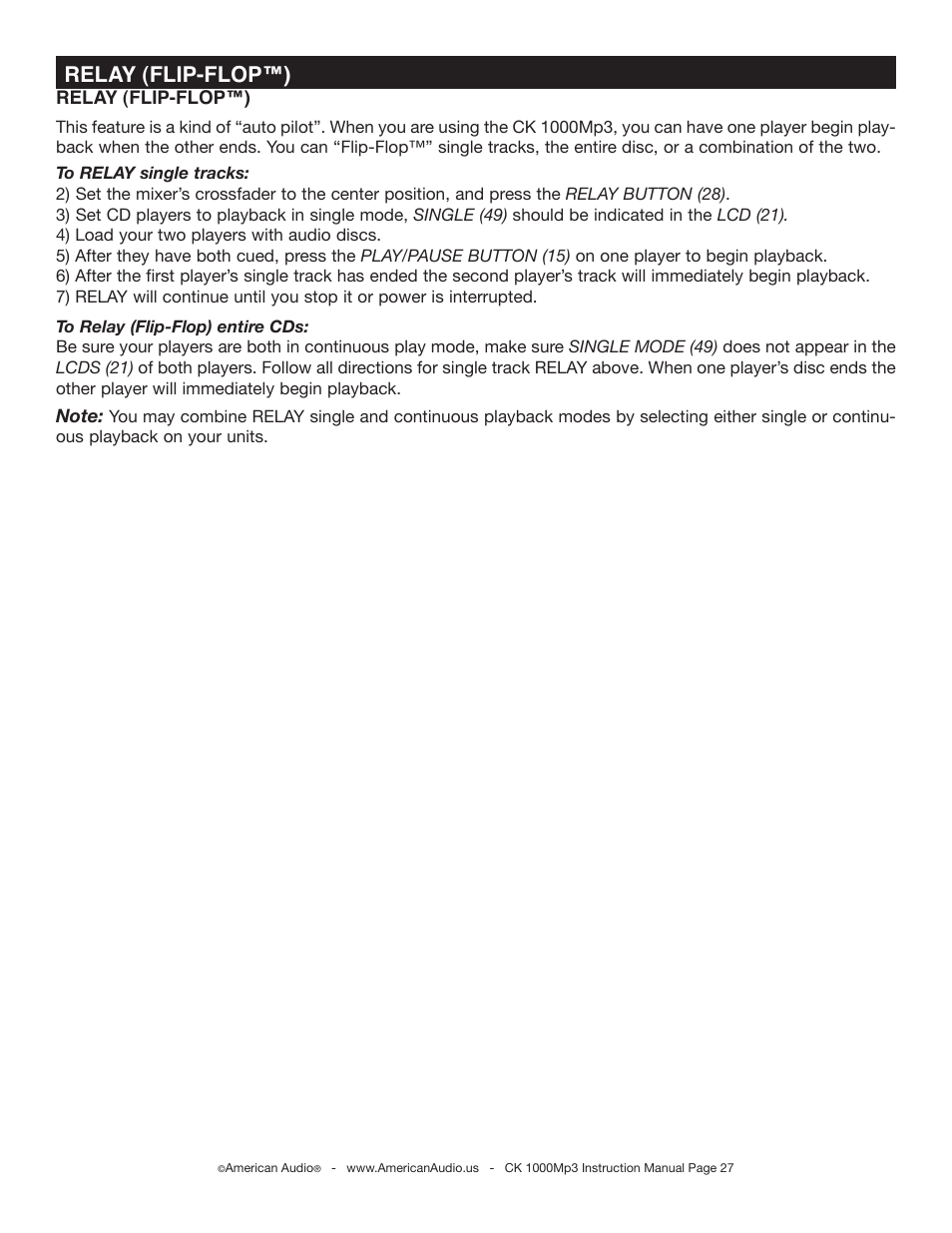 Relay (flip-flop™) | American Audio CK-1000 MP3 User Manual | Page 27 / 34