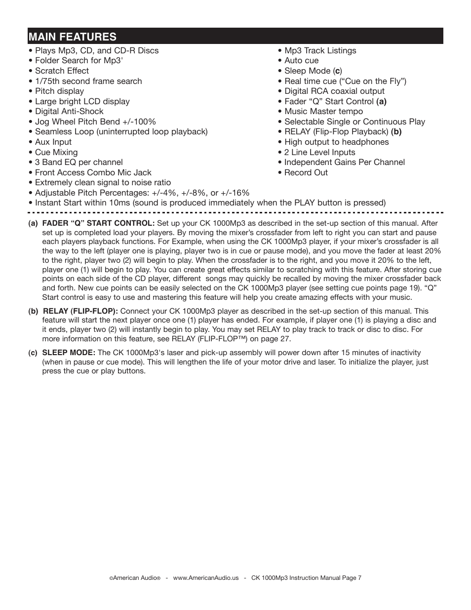 Main features | American Audio CK-1000 MP3 User Manual | Page 7 / 34