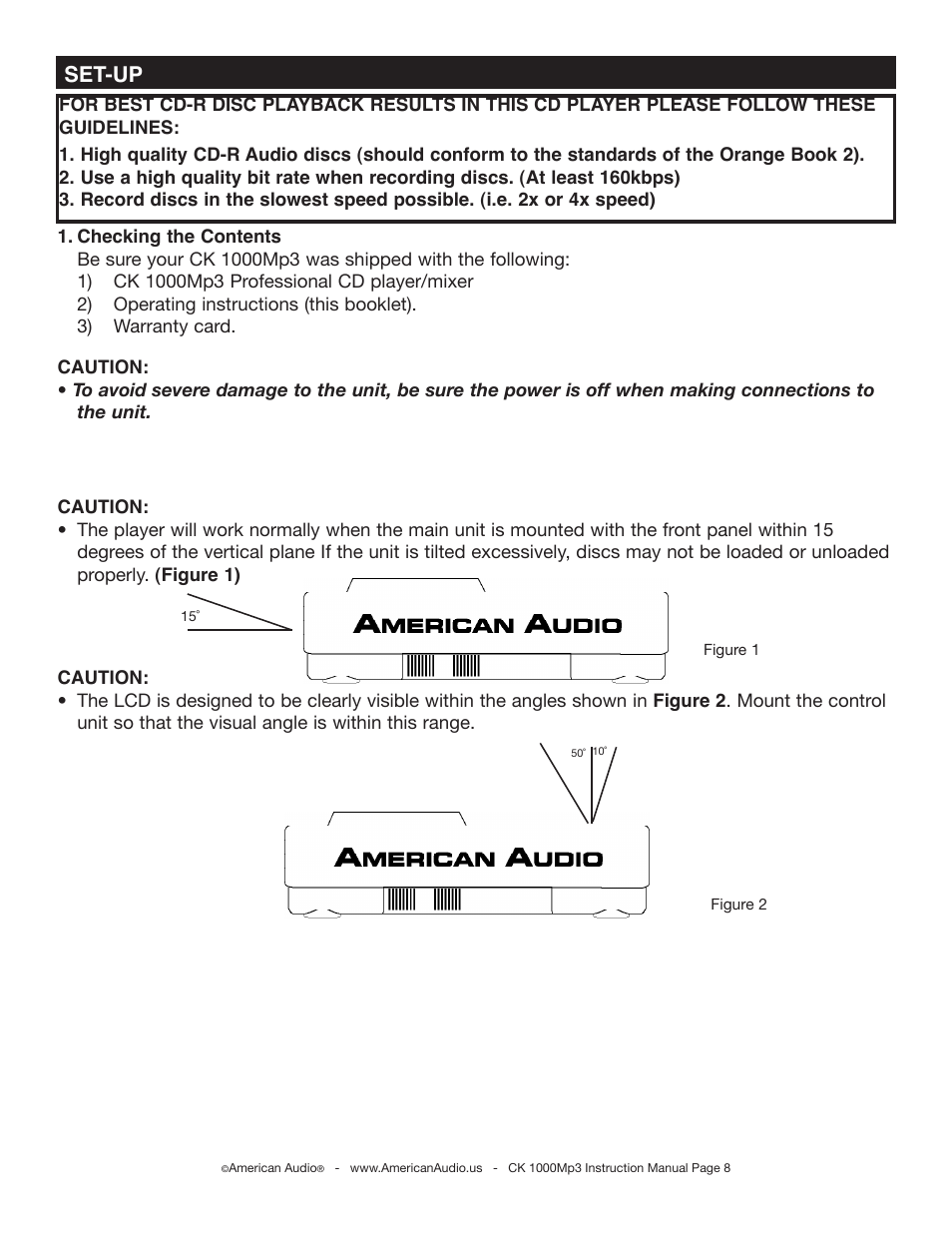 Set-up | American Audio CK-1000 MP3 User Manual | Page 8 / 34