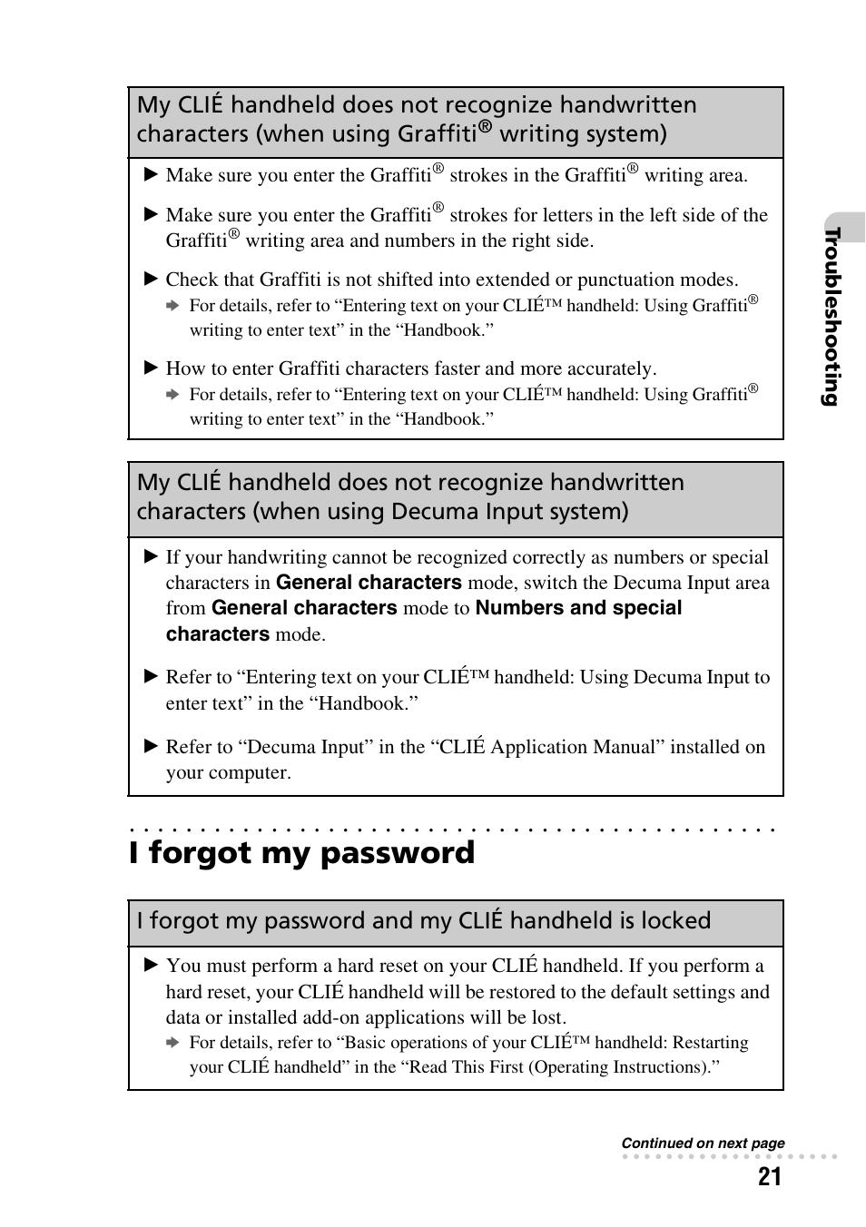 I forgot my password | Sony PEG-NX80V User Manual | Page 21 / 56