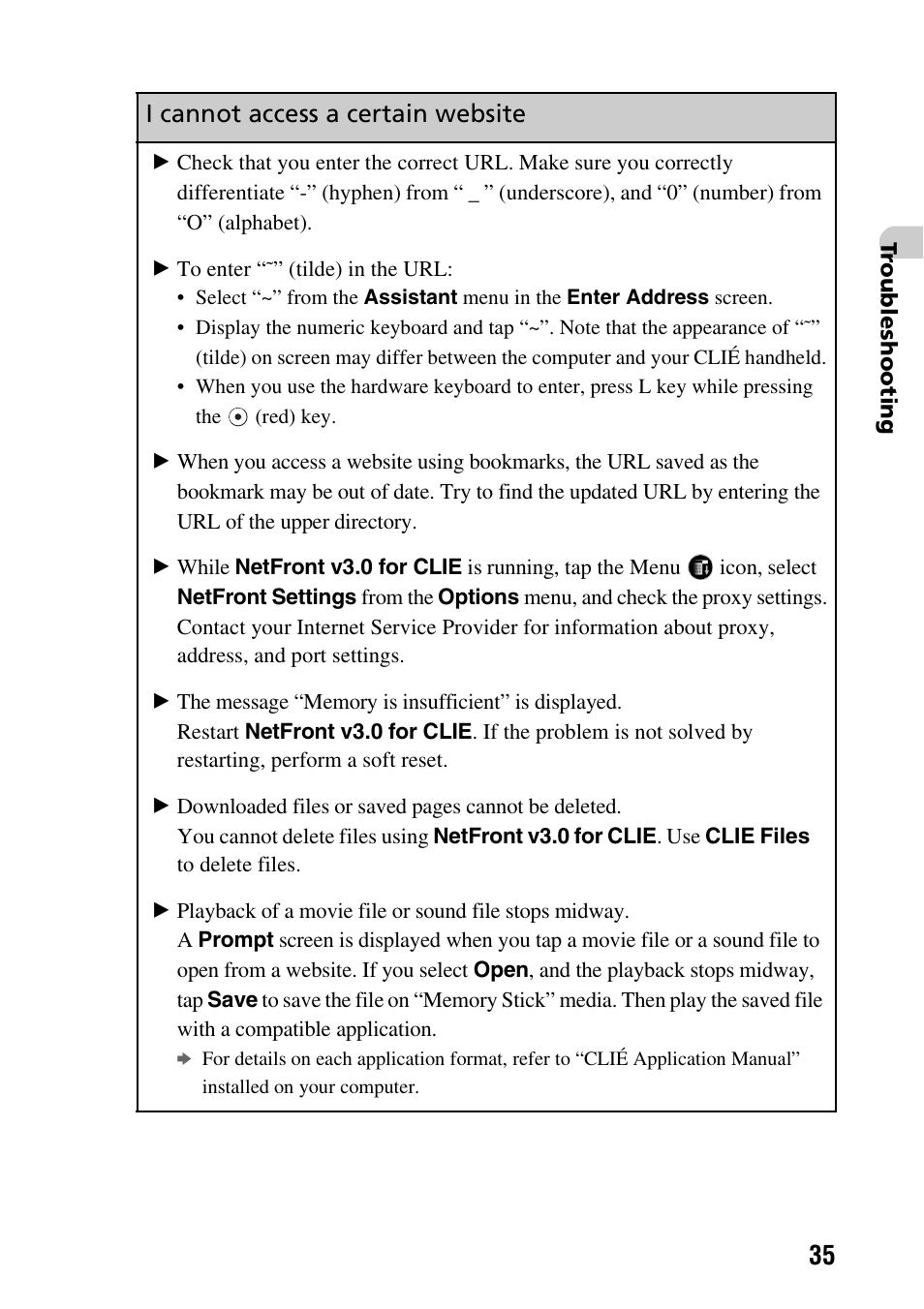 I cannot access a certain website | Sony PEG-NX80V User Manual | Page 35 / 56