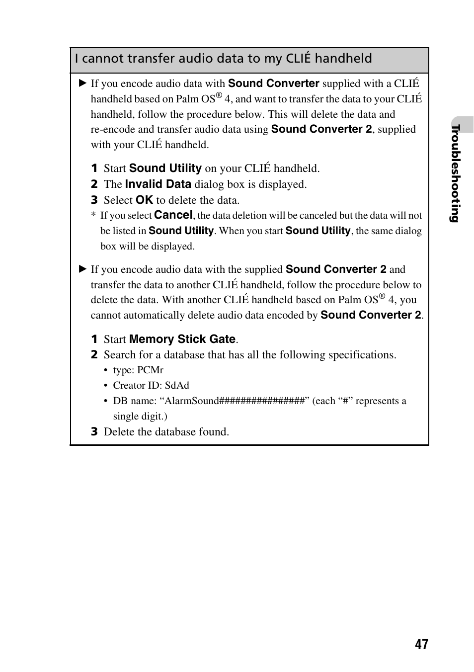 Sony PEG-NX80V User Manual | Page 47 / 56
