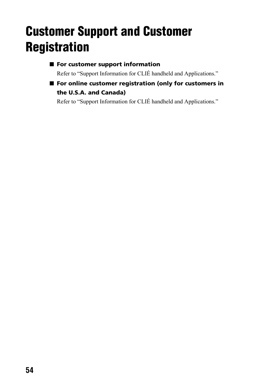 Customer support and customer registration | Sony PEG-NX80V User Manual | Page 54 / 56