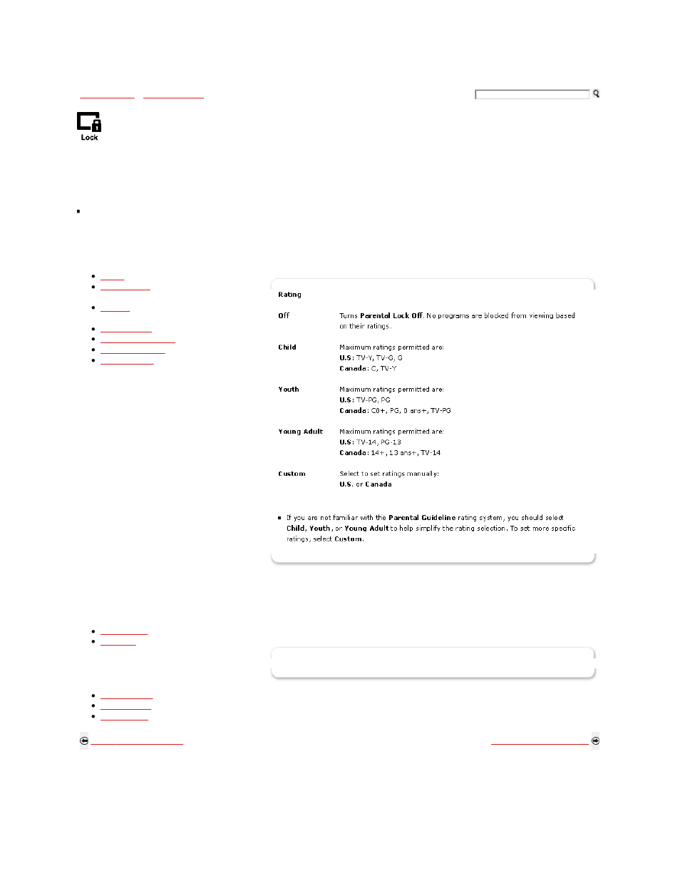 Using the parental lock, Custom rating system chart | Sony KDL-32XBR9 User Manual | Page 132 / 193