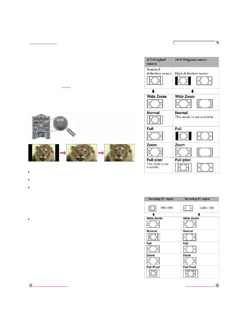 Wide mode, How to set to auto wide, Changing the wide screen mode | Changing the wide screen mode for pc timing | Sony KDL-32XBR9 User Manual | Page 69 / 193