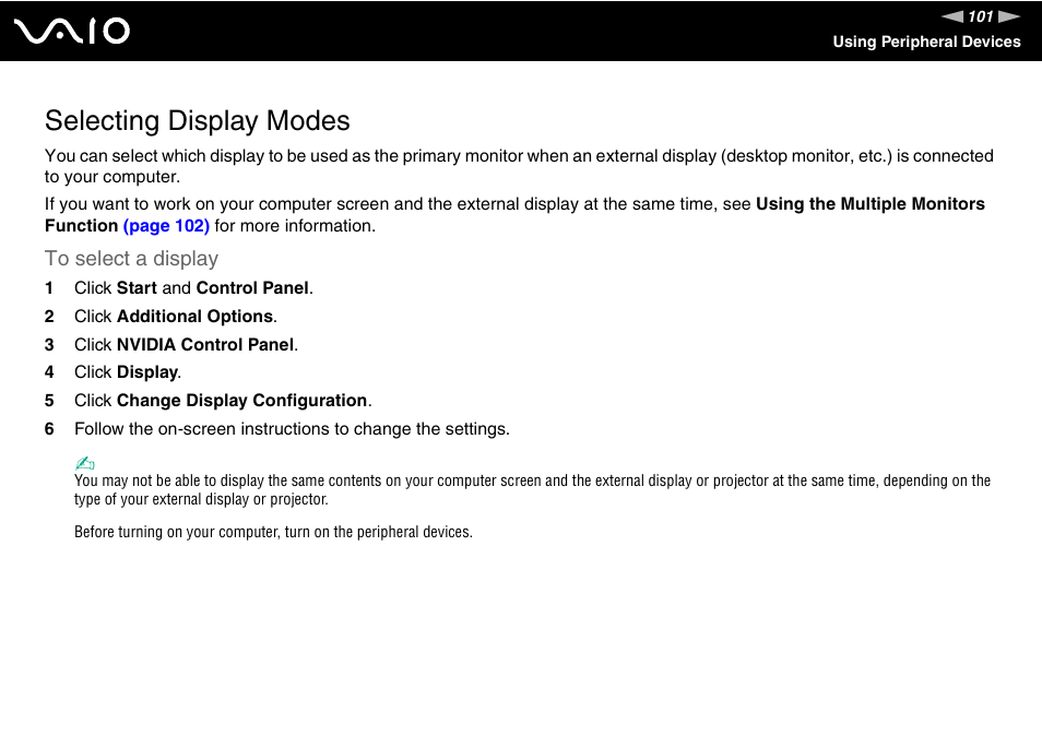 Selecting display modes | Sony VGN-AR550U User Manual | Page 101 / 206