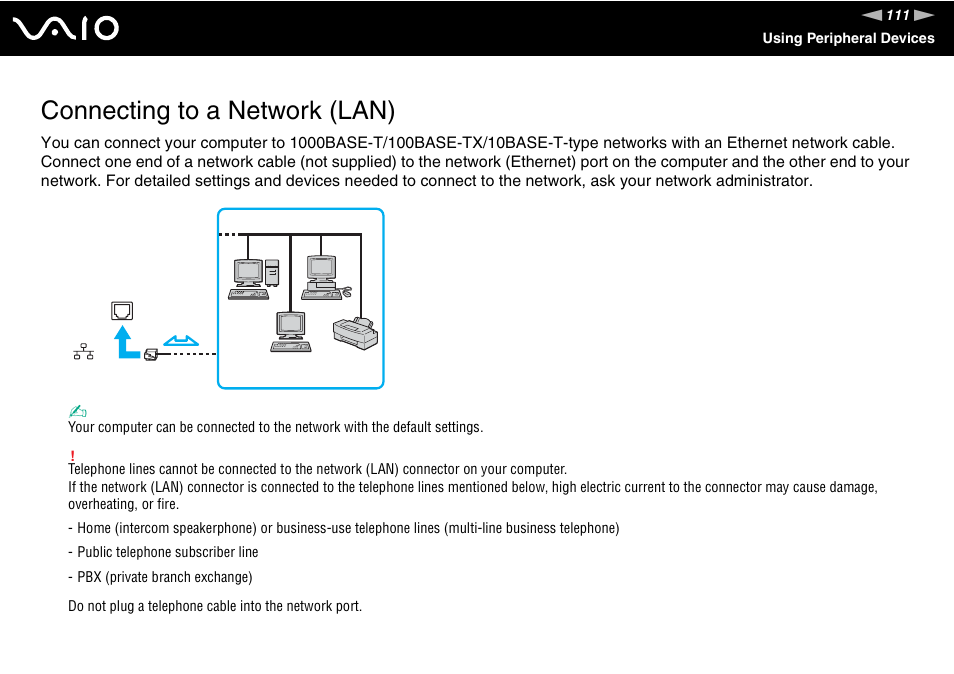 Connecting to a network (lan) | Sony VGN-AR550U User Manual | Page 111 / 206