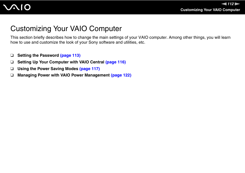 Customizing your vaio computer | Sony VGN-AR550U User Manual | Page 112 / 206