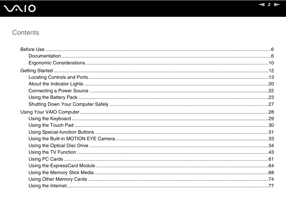 Sony VGN-AR550U User Manual | Page 2 / 206