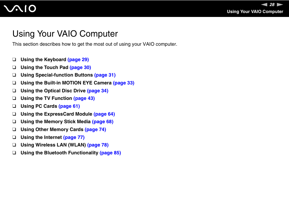 Using your vaio computer | Sony VGN-AR550U User Manual | Page 28 / 206