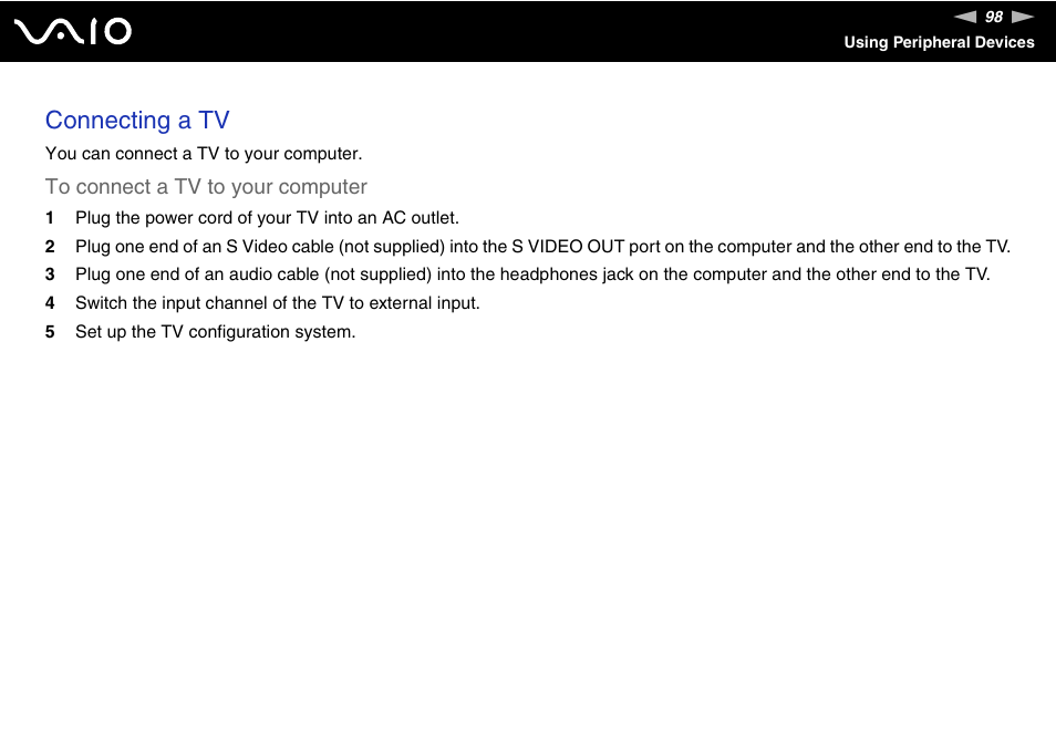 Connecting a tv | Sony VGN-AR550U User Manual | Page 98 / 206