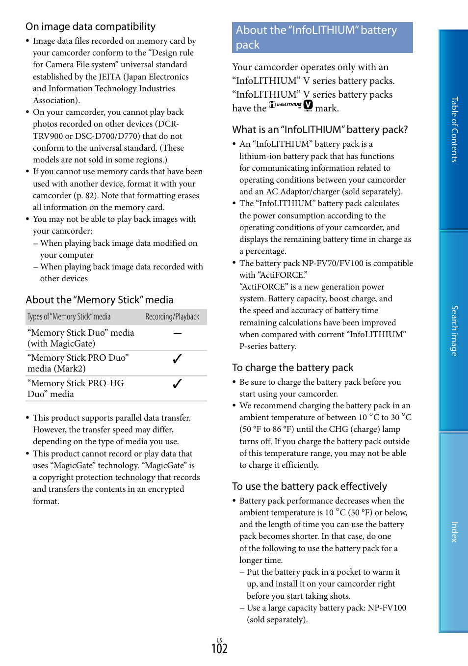 About the “infolithium” battery pack, On image data compatibility, What is an “infolithium” battery pack | Sony NEX-VG20 User Manual | Page 102 / 117